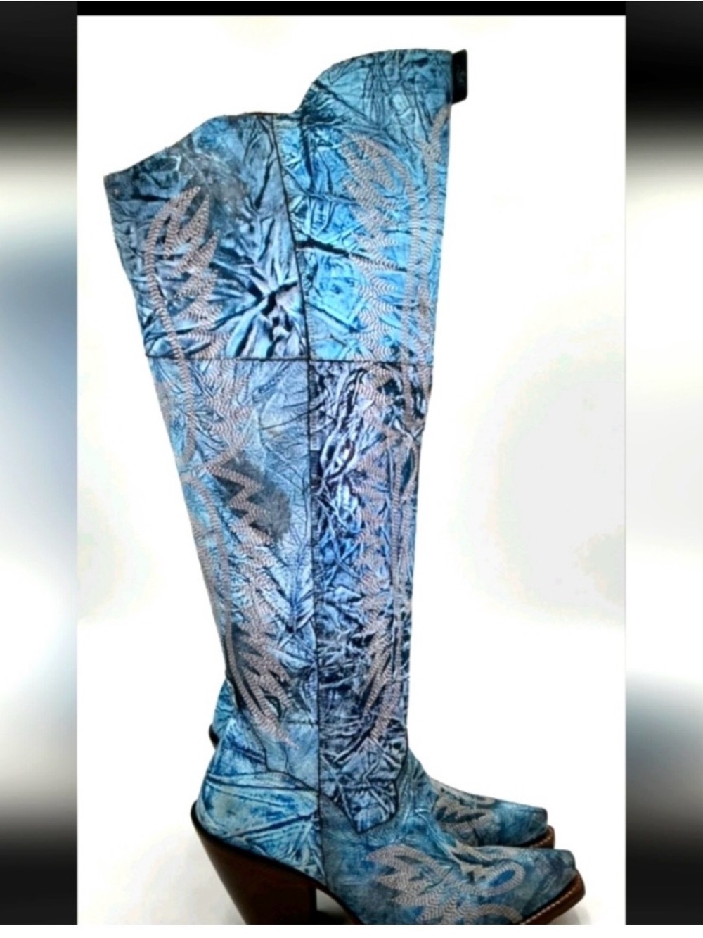 Dan Post Blue and Silver Heeled Boots - Picture 2 of 4